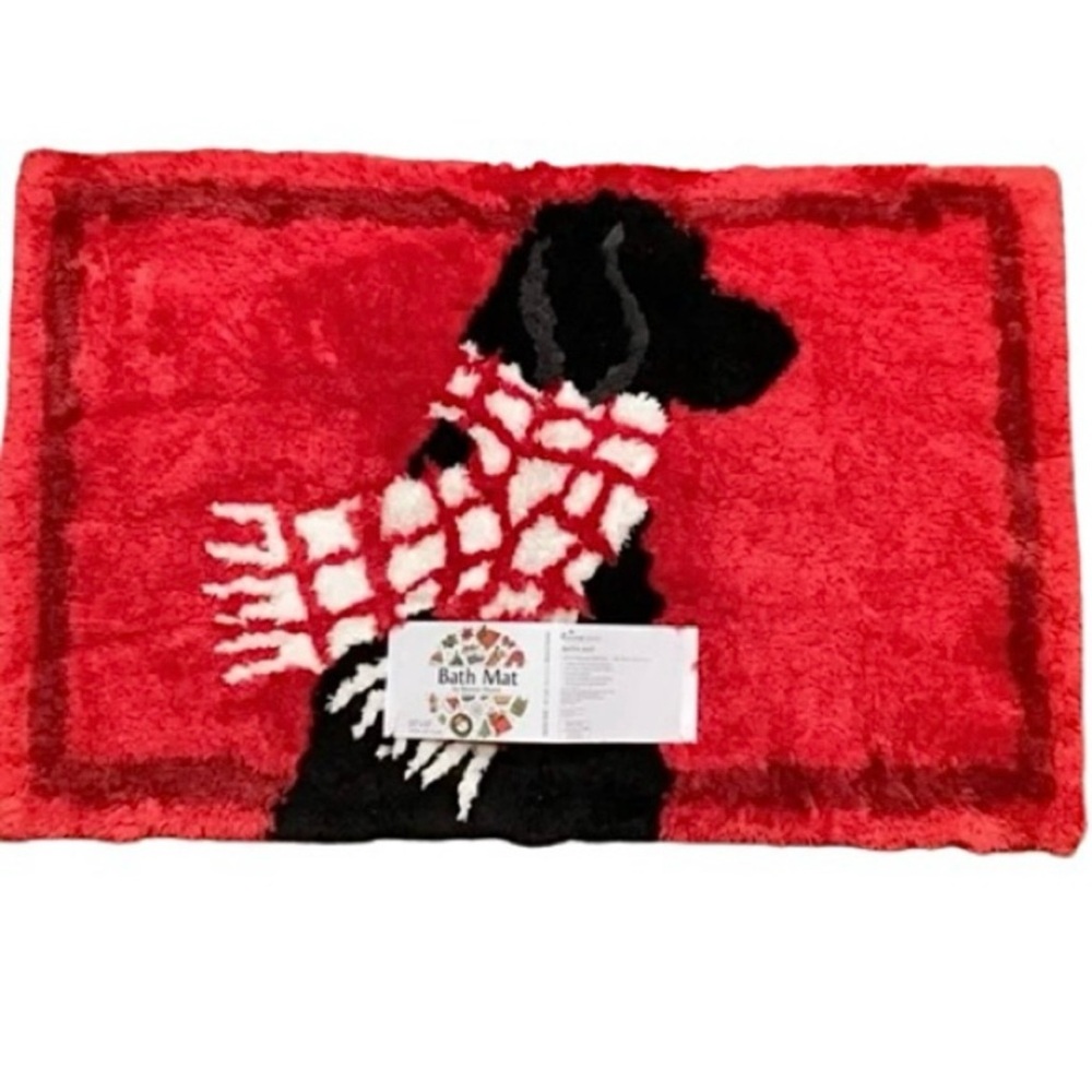NWT- Riviera Home- Black Labrador With Christmas Patterned Scarf Bath Mat